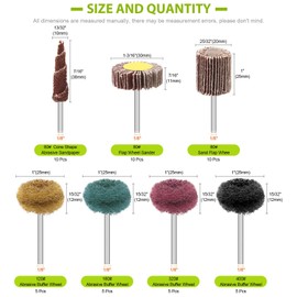 Keadic 50Pcs Abrasive Wheel Buffing Polishing Wheel Flap Wheel Sander Cone Shape Abrasive Sandpaper Assortment Kit, 80# 120# 180# 320# 400# with 1/8" Shank for Dremel Rotary Tool