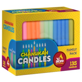 Ner Mitzvah Colorful Chanukah Candles, Standard Size Candle Fits Most Menorahs, Premium Quality and Assorted Colors (Pack of 135)