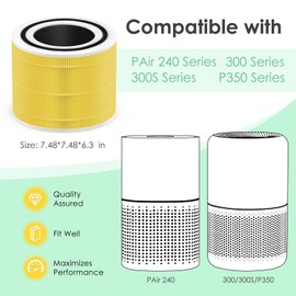 HSIAMEN Pet Care Filter Compatible with Levoit Core 300 & PuroAir 240 Air Purifier, 3-in-1 H13 True HEPA Core 300S P350 Core300-P Filters, Fit Part# Core 300-RF-PA P350-RF, Yellow 4-Pack