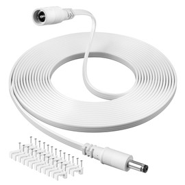 Flat 12V DC Power Extension Cable 40 FT, 5.5 mm x 2.1 mm 5521 Male to Female Supply Adapter Cord, Compatible with CCTV Security Camera, IP Network, DVR Standalone, LED Strip, Router, UV Resistant