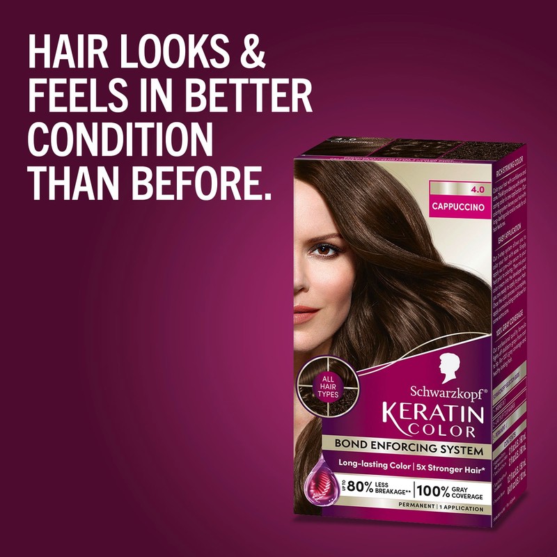 Schwarzkopf Keratin Permanent Hair Dye Cream, 4.0 Cappuccino, Professional Quality