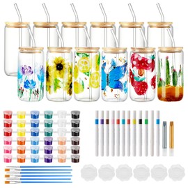WJXCYGG 6 Sets Paint Your Own Wine Glass Paint Set 6 Wine Glass 2 Glass Paint Outliner 12 Markers 36 Glass Painting Acrylic Paint Strips 12 Brushes 6 Palette for Adults Lady Night (Drinking Cup)