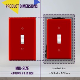 ENERLITES Toggle Light Switch Wall Plate, 1-Gang 4.88" x 3.11", Mid-Size, UL Listed, 8811M-R, Red