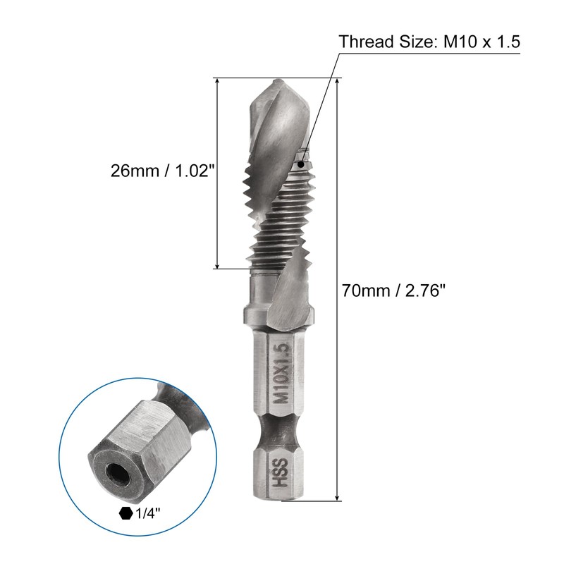 sourcing map Combination Drill and Tap Bit, Metric M10 x