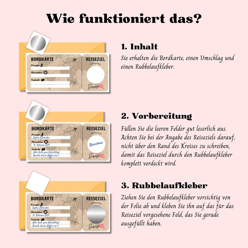 Travel voucher, scratch sticker, boarding pass, gift for couples, scratch
