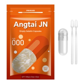 Angtai JN Empty Capsules Size 000 - Clear Gelatin Capsules Empty (100 Count) with Two Miro Lab Spoons - Gel Capsules Empty - DIY Pure Bovine Capsule Filling - Kosher, Gluten Free - Non-GMO Certified
