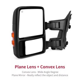 LEDKINGDOMUS Driver Side Power Heated Tow Mirror For 08-16 Ford F-250-F-550 Super Duty Signal