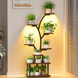 ZVMTTOY Plant Stand Indoor with Grow Lights, 8 Tier Multiple Plant Shelf, 56.7" Tall Lighted Plant Stand, S-Shaped Corner Plants Stand Rack, Flowers Holder for Home Living Room Balcony Patio Garden