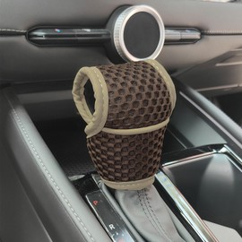 Tecledsn Car Gear Shift Knob Cover, Automotive Manual Stick Shifting Handle Gear Shift Knob Protector, Car Gear Shifter Cover, Vehicle Interior Decoration Accessories Universal for SUV (Coffee/Beige)