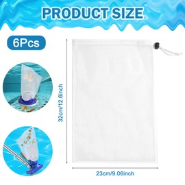 6 Pack Pool Vacuum Filter Bags, Fine Mesh Net Bags with Drawstring Lock for Leaf and Debris Collection, Compatible with Pool Vacuums, Aquariums, Ponds and Outdoor Cleaning Tools
