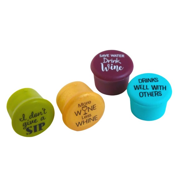 CapaBunga Wine Bottle Stopper, Set of 4, Sip, Whine, Save,