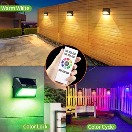 intelamp Solar Deck Lights with Remote Control, IP65 Waterproofing, Colorful RGB Solar LED Garden and Deck Lights, Atmospheric Solar Powered Fence and Wall Lights