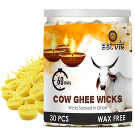 SATVIK STORE Ghee Wicks - 30 Pieces, Cotton, Ideal for Hindu Pooja, Diya Wicks