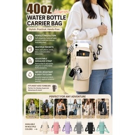 40 oz Water Bottle Carrier for Hands-Free Travel – Neoprene Tumbler Sleeve with Adjustable Shoulder Strap