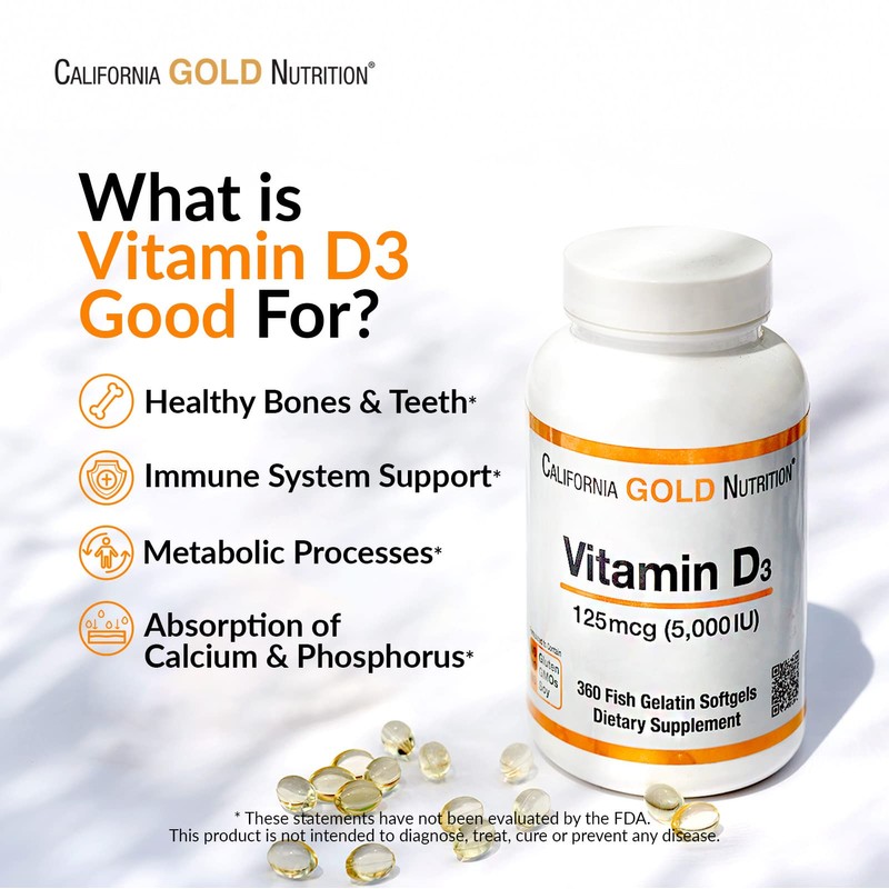 California Gold Nutrition Vitamin D3, 125 mcg (5,000 IU), 360