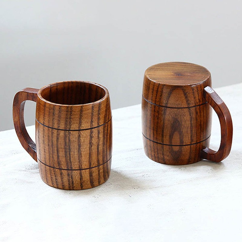 350ml Vintage Wooden Beer Mug with Handle Large Capacity Drink
