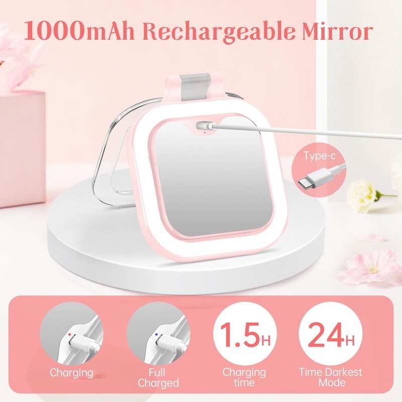 FASCINATE 10X Magnification Compact Travel Makeup Mirror with Lights and