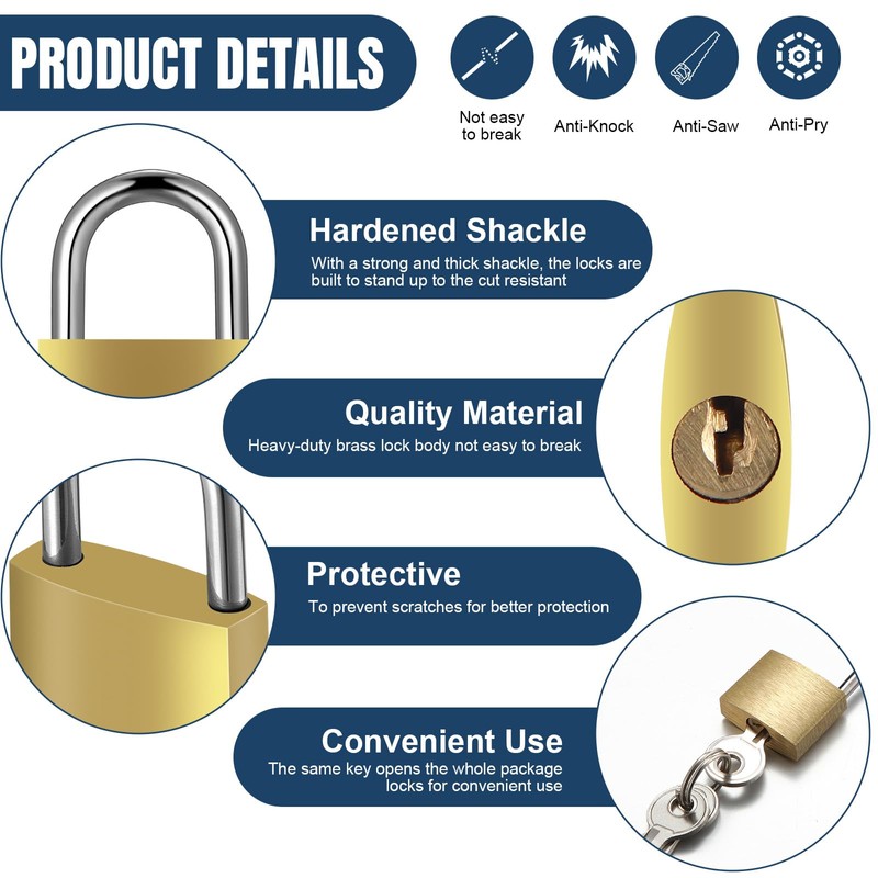 Yaocom 24 Pcs Solid Brass Keyed Padlock, Small Yellow Gym