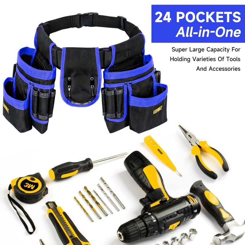 Tool Belt,Magnetic Tool Pouch,27-Pockets Heavy Duty Tool Belts for Men,Detachable