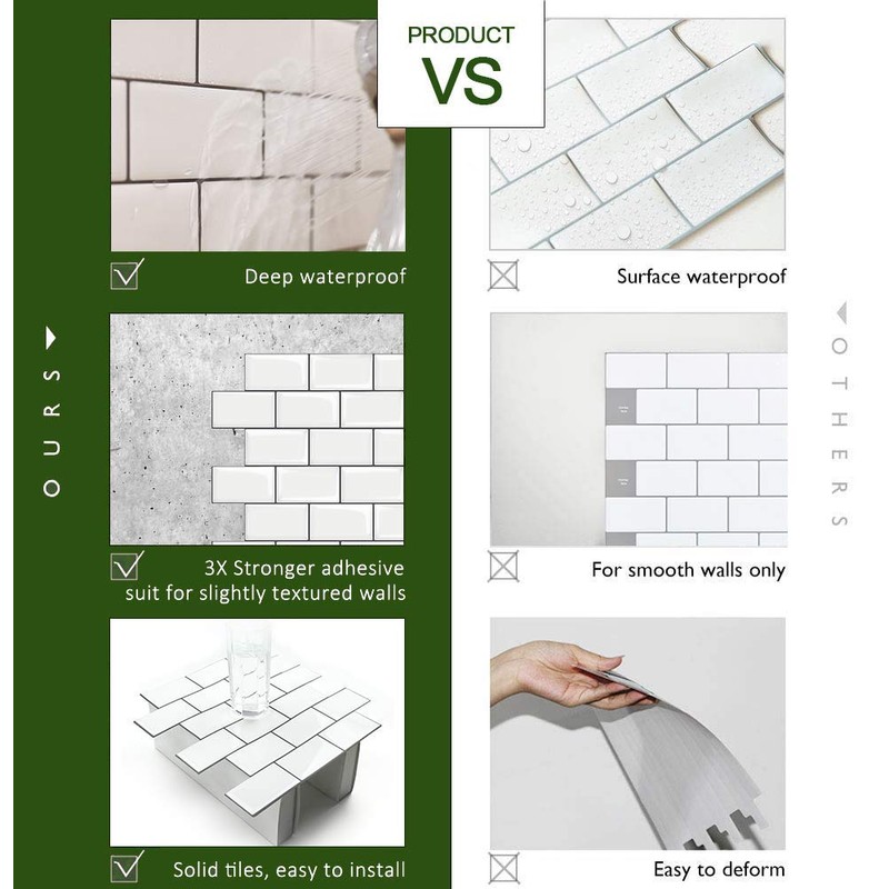 STICKGOO 10-Sheet White Subway Tiles Peel and Stick Backsplash, Stick