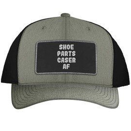 Shoe Parts Caser AF - Leather Black Patch Engraved Trucker Hat, Heather-Black, One Size