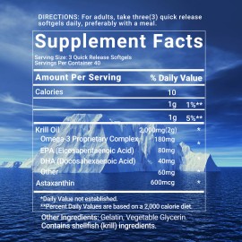 xemenry Antarctic Krill Oil - Omega-3 EPA, DHA, Astaxanthin, Anti Aging, Memory Support