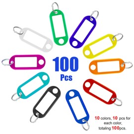 WSSROGY 100 Pcs Colorful Plastic Key Tags Labels with Ring for Keys Pets Bags Luggage