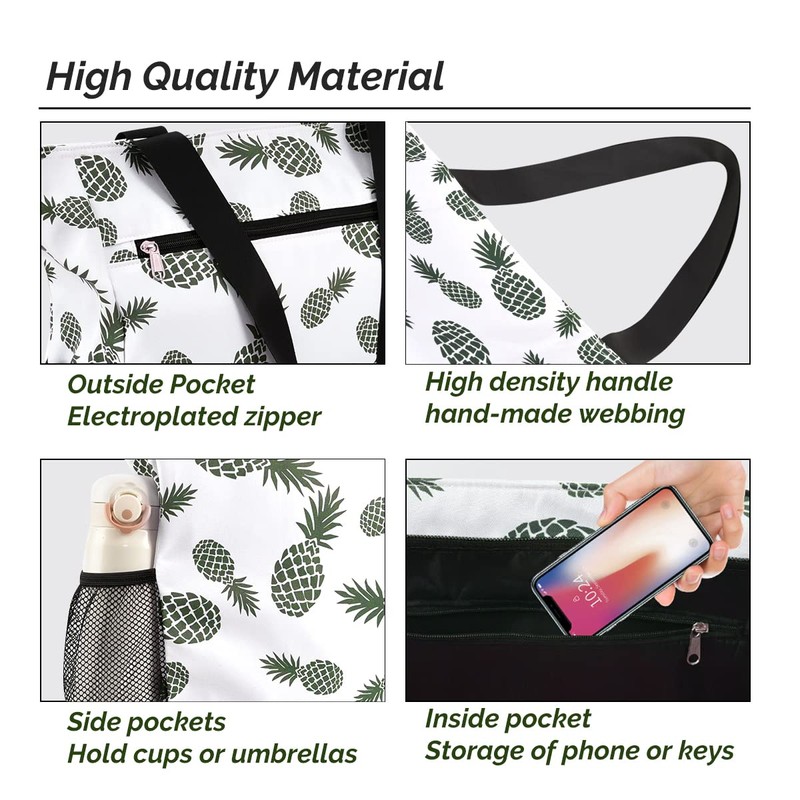 HOMESPON Large Waterproof Beach Bag with Zip and Pockets for