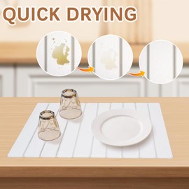 Stone Drying Mat for Kitchen Counter, 24"(L)×16"(W) Large Foldable Quick Dry Stone Dish Drying Mat, Instant Drying Pad, Super Absorbent Diatomaceous Earth Mat Match Any Countertop (White, L)