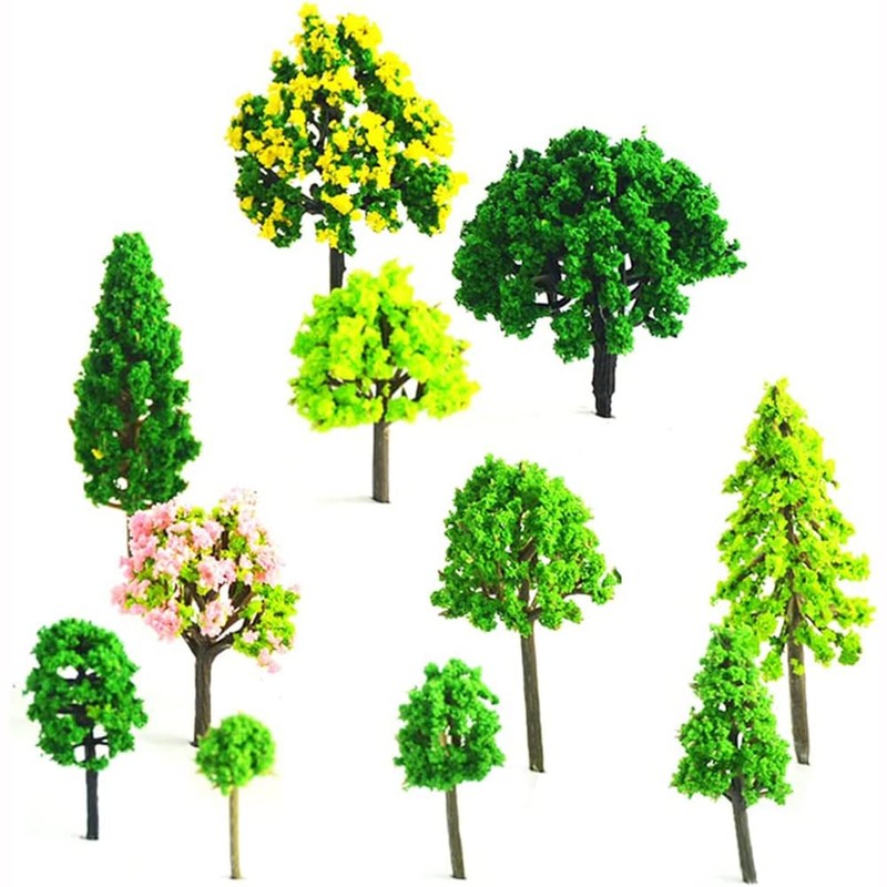 ANCLLO 55 Pcs Mixed Plastic Model Miniature Trees, Model Train