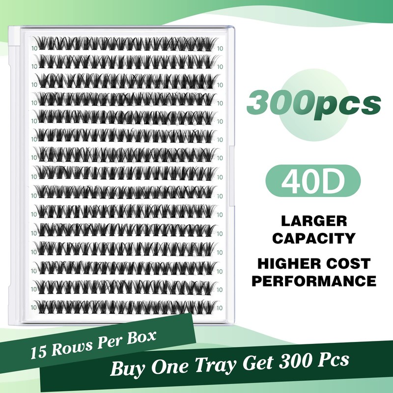 Lash Clusters 300pcs Individual Lashes 40D 0.07D Curl 10mm DIY