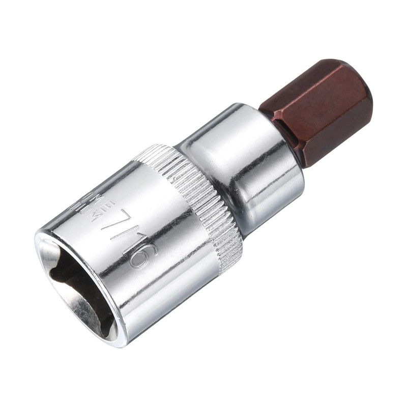 uxcell 7/16" Hex Bit Socket 1/2" Drive SAE S2 Steel