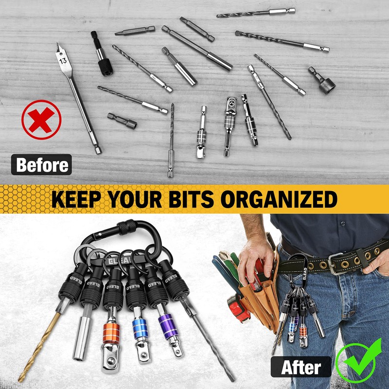 ELEAD 6-Piece Bit Holder Key Chain, 1/4 inch Black Hex
