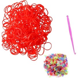 DasKid 600+ Red Loom Bands Refill Pack with Hook Tool and colorful S Clips Art Craft Refills for DIY Bracelet Making Refill Kit (600+)