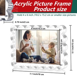 HUGZNLFEI 3 Pack Acrylic Picture Frame - 4x6 Magnetic Picture Frames, Double Sided Magnet Frames,10+10mm Thick Block, Clear Frameless Photo Scalloped Freestanding for Desktop Display