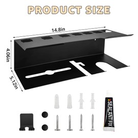 Doskona Airwrap Holder Storage Stand, Wall Mount Curling Iron holder, 3 in 1 Metal Bathroom Organizer Wall Mount for Curling Iron, Hair Dryer, Paper, Hair Tool Organizer for Bathroom Bedroom(Black)