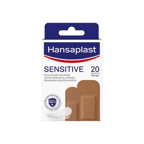 Hansaplast Sensitive Skin Plasters, Medium, Pack of 20, Skin-Friendly and Hypoallergenic Wound Plasters with Bacteria Shield, Secure Adhesion, Painless to Remove