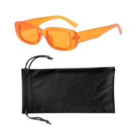 NIDHFG 1 Orange Glasses And 1 Glasses Bag, Retro Glasses, Fashion Trendy Glasses, Rectangular Sunglasses, Wearable Accessories.