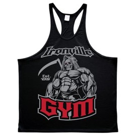 Ironville Gym Grim Reaper Bodybuilding Stringer Tank Top (US, Alpha, X-Large, Regular, Regular, Black)