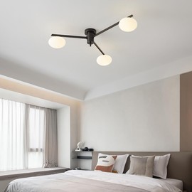 Aeyee Glass Semi Flush Mount Ceiling Light, Modern Sputnik Chandelier, Bubble Ball Ceiling Light Fixture for Bedroom, Hallway (Black, 3 Lights)