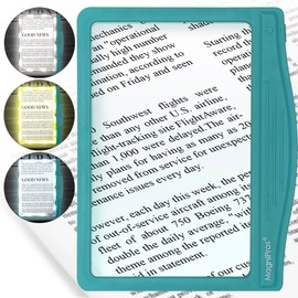 MAGNIPROS 5X [Rechargeable] LED Page Magnifier | 3 Stepless Color Light Modes | Foldable & Detachable HandsFree Stand for Easy Reading Fine Print & Crafting | Perfect for Low Vision, Seniors, Hobbyist