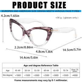 Viseng Womens Oversized Stylish Elegant Cat-Eye Reading Glasses with Blue Light Protection (+1.0)