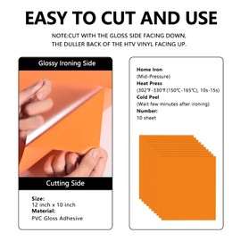 FUNKAKA Orange HTV Heat Transfer Vinyl Bundle, 12" x 10" Glossy Orange Iron on Vinyl for T-Shirt, 10 Sheets Sticky HTV Vinyl for All Cutter Machines Easy to Cut & Weed for Heat Vinyl Design