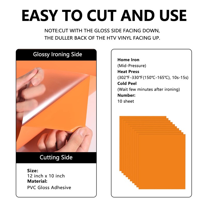 FUNKAKA Orange HTV Heat Transfer Vinyl Bundle, 12" x 10"