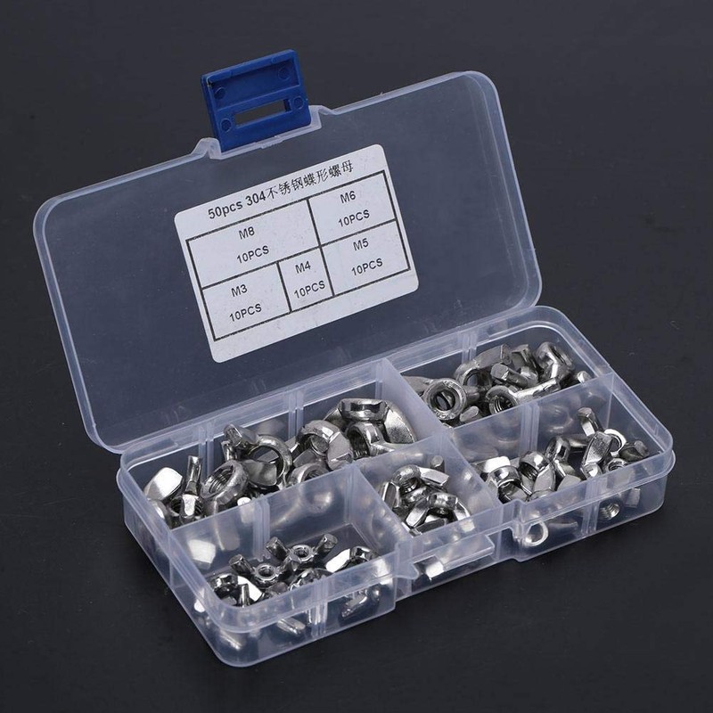 50pcs M3-M8 Stainless Steel Wing Nut Butterfly Nuts Kits for