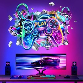 decalmile Large 3D Game Wall Decals Video Gaming Gamer Controller Joystick Wall Stickers Boy Bedroom Teenagers Playroom Wall Decor