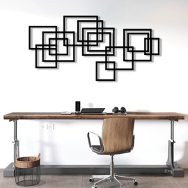 Geometric Metal Wall Art, Modern Luxury Style Metal Wall Art, Geometric Art Wall Decor, Geometric Line Wall Art, Metal Entryway Decor, Living Room Bedroom Bathroom Wall Hangings (35"x17" | 90x45cm, Sliver)