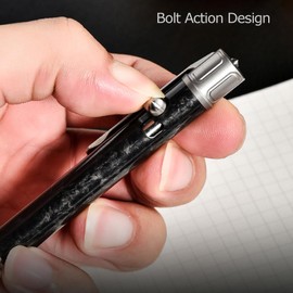 Hamans Titanium Bolt Action Pen 5.31" with Pocket Clip, Ballpoint Writing Pen TC4 Titanium Alloy & Carbon Fiber, Refillable Compatible with Parker Refill for Everyday Carry, Outdoor, Office (Grey)
