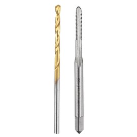 uxcell Tap and Drill Bit Set, 1pcs 2-56 UNC Straight Flute Thread Screw Taps & 1pcs 1.8mm Twist Drill Bits, Uncoated/Titanium Coated HSS-6542 Tapping Threading Tool Kit