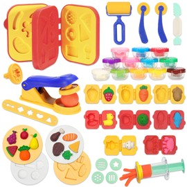 VBACALA Knetwerkzeug 41 Stück Knete Zubehör für Kinder, DIY Bücher Knete Set,Knete Ausstechformen Extruder Modellierwerkzeug,Knete Eismaschine&Obst&Gemüse&Tiere Knete Werkzeuge für Jungen Mädchen